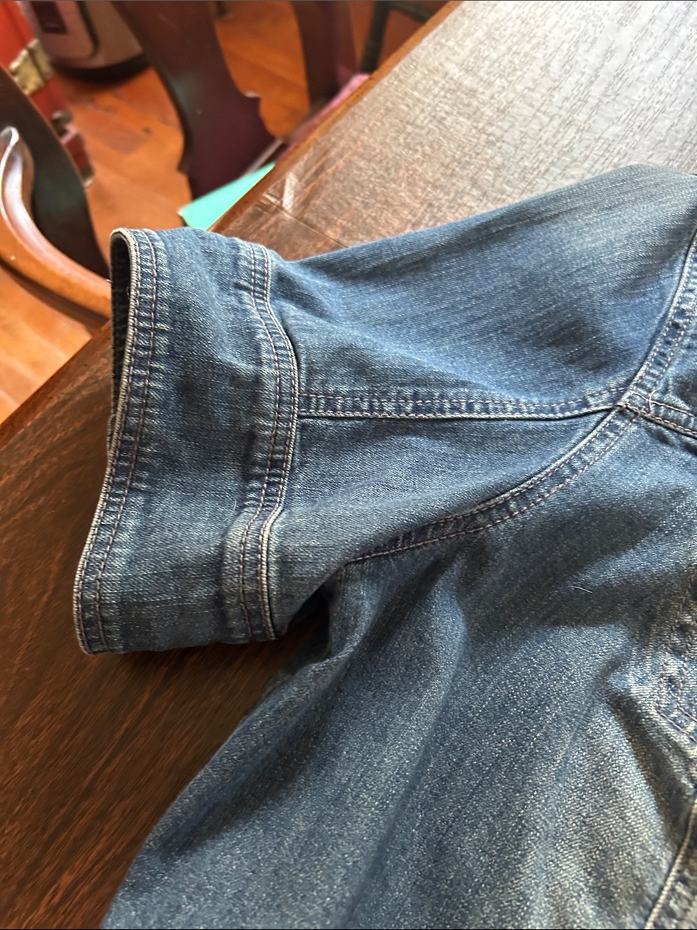 American Rag Light Blue Denim Short Sleeve Jacket - Picture 5 of 8